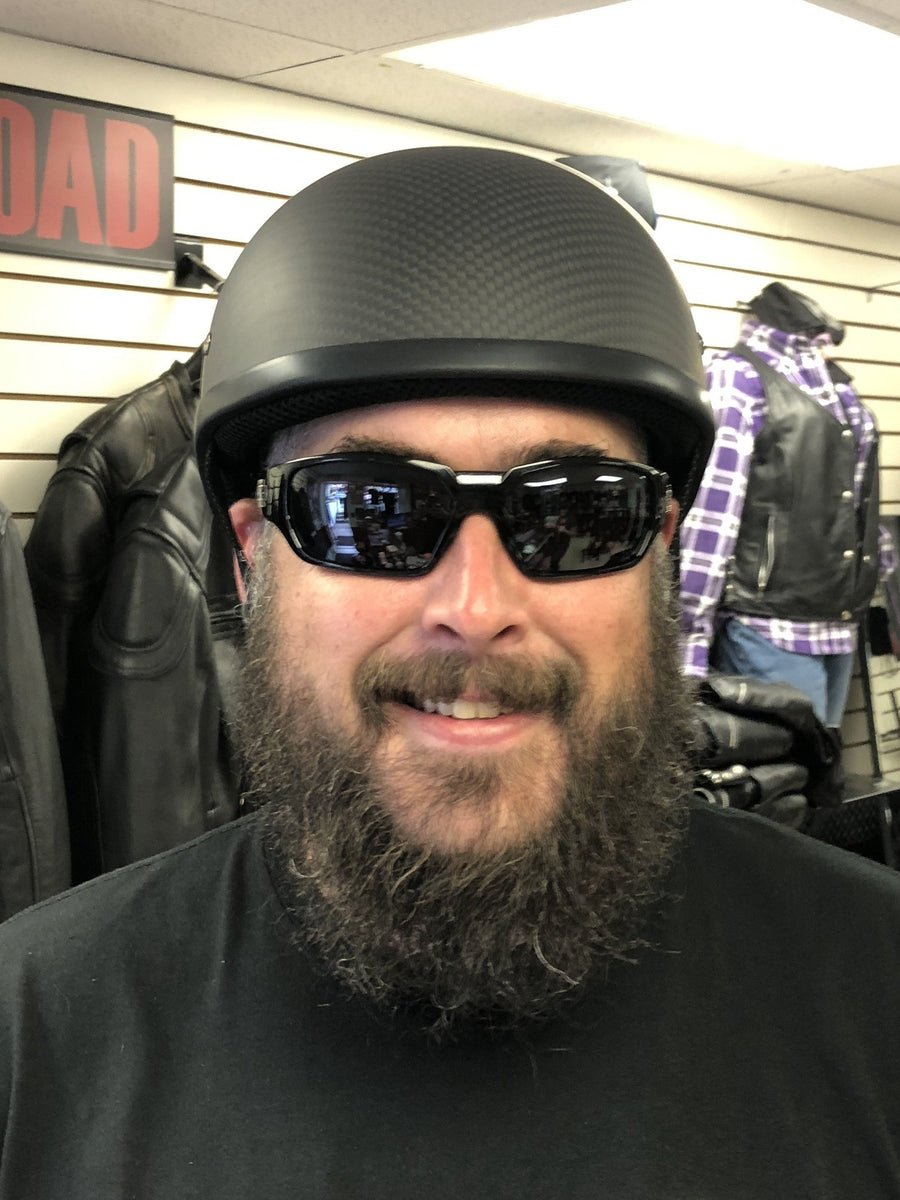 cheap beanie carbon motorcycle helmets CLASSIC QR HELMET (Dull Carbon) low profile helmets for cruiser riders and everyday protection. Half Shell Thin Dot Motorcycle