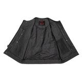 Men's Leather-Denim Combo Motorcycle  Vest - No Collar