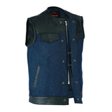Men's Leather/Denim Combo Vest (Black/Broken Blue)