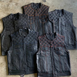 Blue Diamond - Men's Premium Leather Motorcycle Vest