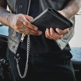 Black Snap Closure Biker Leather Wallet