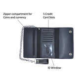Brown Trifold Long Chain Leather Wallet