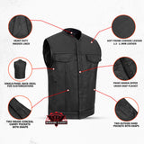 Men's AM  Black Cowhide Leather Motorcycle Vest