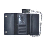 Black Trifold Snap Closure Leather Wallet