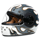 DOT Daytona Retro Full Face Motorcycle Helmet: Vintage Style for Men, Women, & Youth - W/ Flames