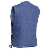 Men's Blue Denim Motorcycle Vest with Lace & Pockets