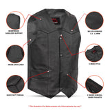 Men's Traditional Leather Motorcycle Vest - Black