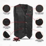 Men's Milled Single Back Panel Leather  Vest - Black