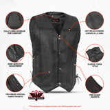 Hawk Men's Classic Black Leather Motorcycle Vest