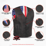 Men's Honor Ride Black Leather Motorcycle with Vest Red Stitching