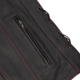 Men's Honor Ride Black Leather Motorcycle with Vest Red Stitching