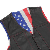 Men's Honor Ride Black Leather Motorcycle with Vest Red Stitching