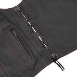 Men's Honor Ride Black Leather Motorcycle with Vest Red Stitching