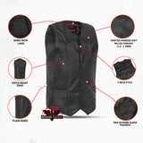 Men's Tall Classic Motorcycle Leather Vest - Black