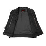 Men's Combat Black motorcycle Leather Vest - Gun Pockets & Side Laces