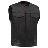 Men's Collarless Perforated Leather Vest - Black