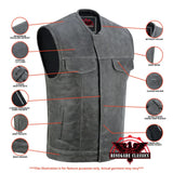 Men's Distressed Gray Cowhide Leather  Motorcycle Vest