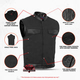 Canvas Material Single Back Panel Concealment Vest W/Leather Tr