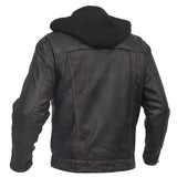 Men's Black Lightweight Drum Dyed  Distressed Lambskin Jacket with Removable Hoodie