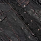 Men's Black Lightweight Drum Dyed  Distressed Lambskin Jacket with Removable Hoodie