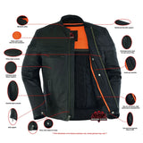 Men's Sporty Lightweight Black Leather Cross Over Jacket