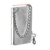 BWC234 BROWN LONG TRI-FOLD BIKER LEATHER CHAIN WALLET