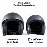 DOT Approved Daytona Cruiser Open Face Motorcycle Helmet - Men, Women & Youth - With Visor & Graphics - W/ Orange Pin Stripe