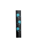 Leather and adorned with three embroidered teal roses