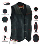 Hawk Men's Classic Black Leather Motorcycle Vest