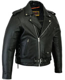 Men's Classic Side Lace Police Black Leather Motorcycle Jacket