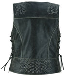 Women's Gray Vest with Grommet and Lacing Accents