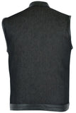 Men's Upgraded Rough Rub-Off Denim Motorcycle Vest w/Leather Trim