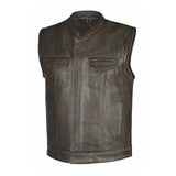 Spearfish - Men's Club Style Leather Motorcycle Vest (Brown)
