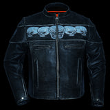 Distressed Reflective Skull Leather Jacket