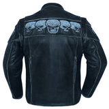Distressed Reflective Skull Leather Jacket