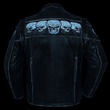 Distressed Reflective Skull Leather Jacket