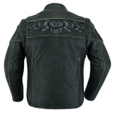 Distressed Reflective Skull Leather Jacket