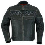 Distressed Reflective Skull Leather Jacket